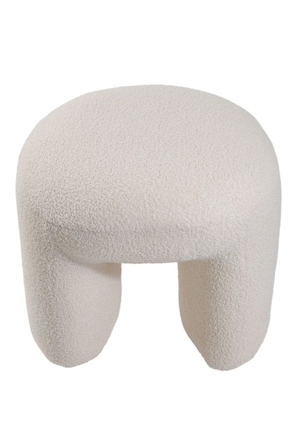 Living and Home Modern Teddy Bear Fur Upholstered Footstool - White