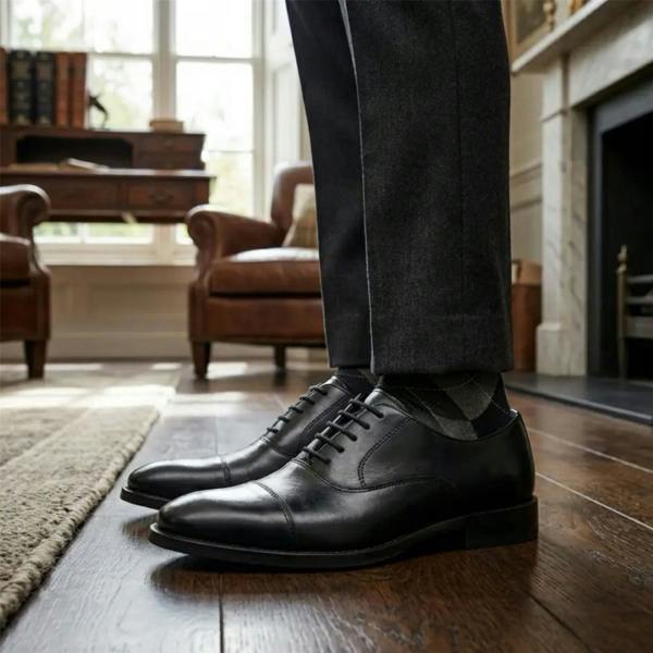 Dolcetto Men's Black Classic Cap-Toe Oxford Formal Lace-Up Brogue Shoes