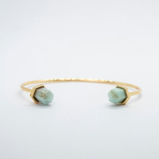 The Colourful Aura Adjustable Turquoise Stone Pencil Cuff Golden Beach Ornament Bangle
