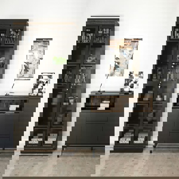 Furniture To Go Display Cabinet Glazed 2 Doors in Black and Walnut