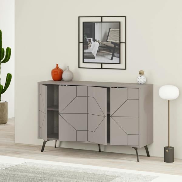 Decortie Dune Geometric 4 Door Sideboard with Metal Legs (W) 123cm
