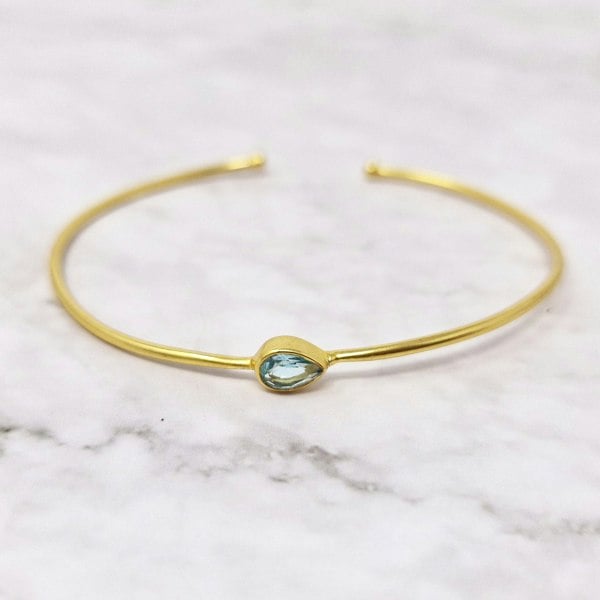 18ct Gold Plated Aquamarine March Birthstone Bangle