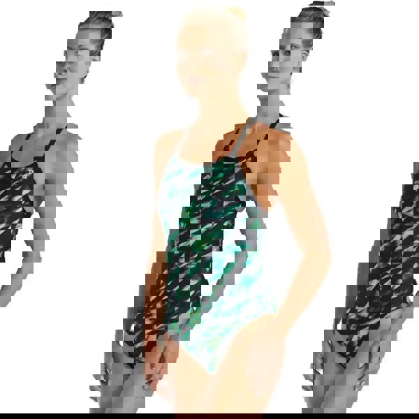 Green TYR Triadic Durafast Elite Diamondfit swimsuit with geometric print