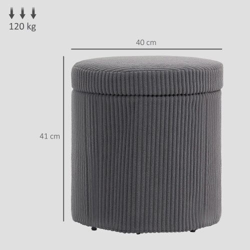 Wyld Haus Yoluha Round Grey Corduroy Storage Footstool With Removable Lid