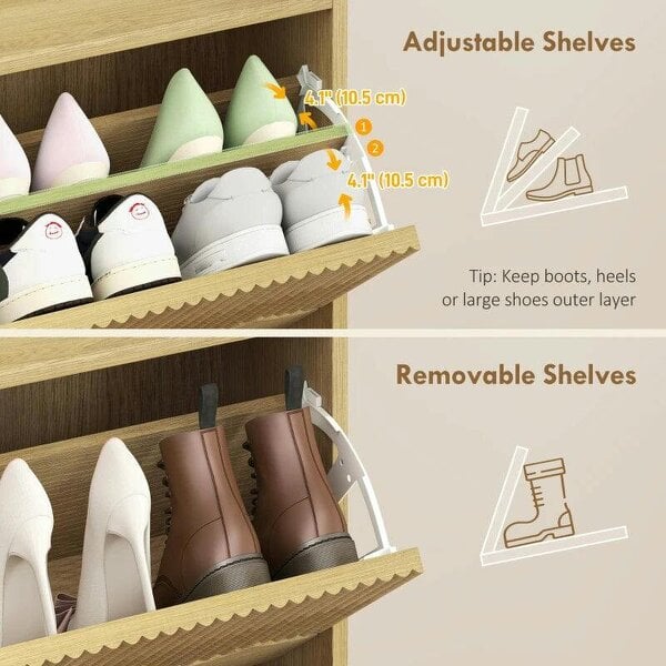 Bobobiy Narrow Shoe Cabinet, Modern Shoe Storage Cabinet with 3 Flip Drawers, Oak