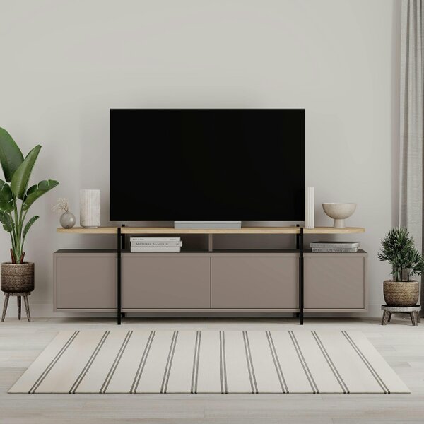 Decortie Hanley Modern TV Unit Multimedia Centre Marble Effect Oak Effect With Storage TV Cabinet 160cm - Oak and Mocha Grey