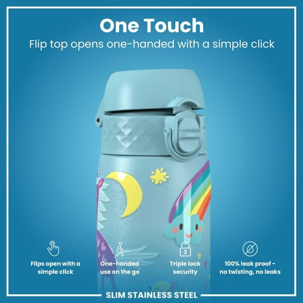ION8 Leak Proof Slim Water Bottle, Stainless Steel, Blue Unicorns, 600ml (20oz)