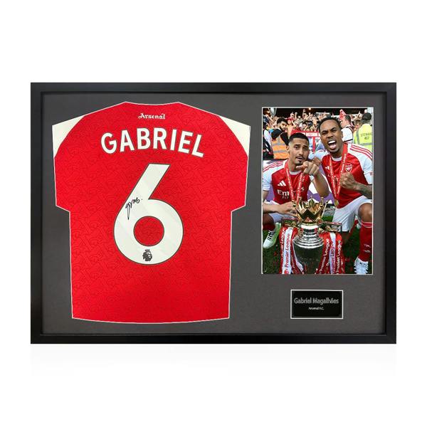 Gabriel Magalhães Signed Arsenal Champions Shirt Classic Frame