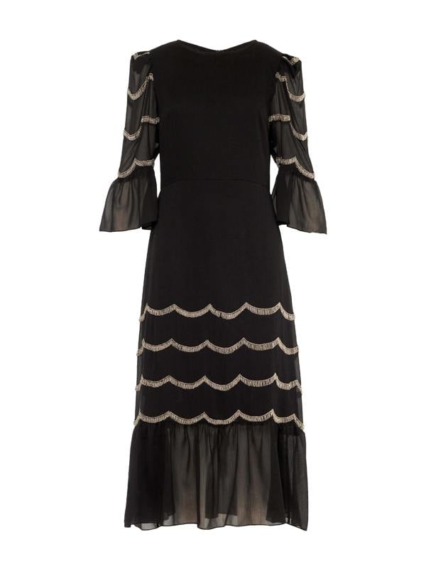 Rose & Nancy Georgina Black and Silver Scallop Bead Midi Dress