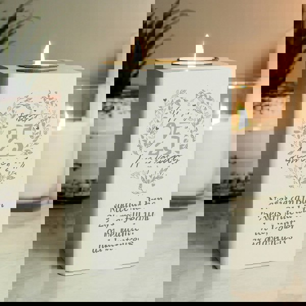 Personalised Memento Company Personalised 25th Silver Wedding Anniversary Tea Light Holder