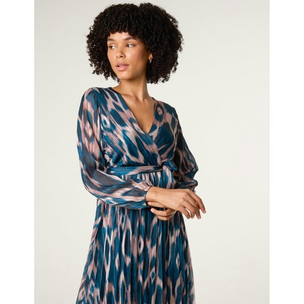 Blue Vanilla Crossover Metallic Pleated Dress