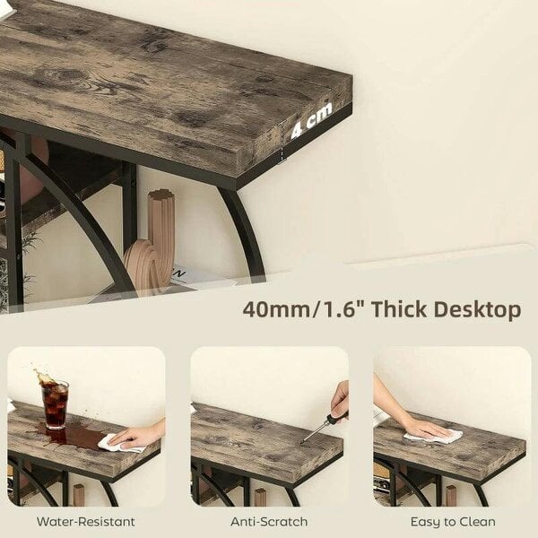 Industrial Console Table with Storage Shelves - Rustic Brown