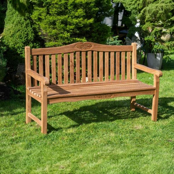 The Garden Marketplace Solid Teak 3 Seater Garden Bench with Flower & Leaf Carvings