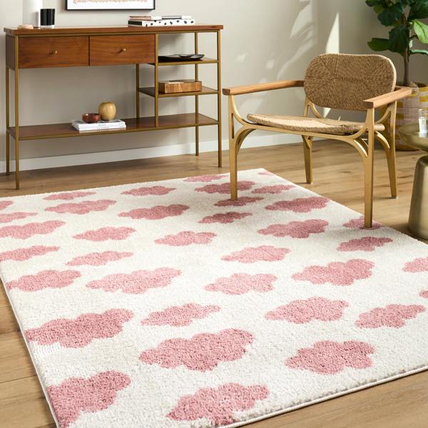Livabliss Fossay Shag-Washable Ivory Pink Modern High Pile Rug