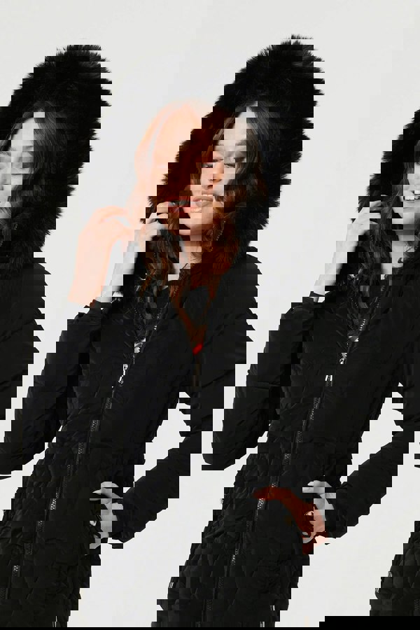 Black | Faux Fur Trim Hooded Zip-Up Jacket
