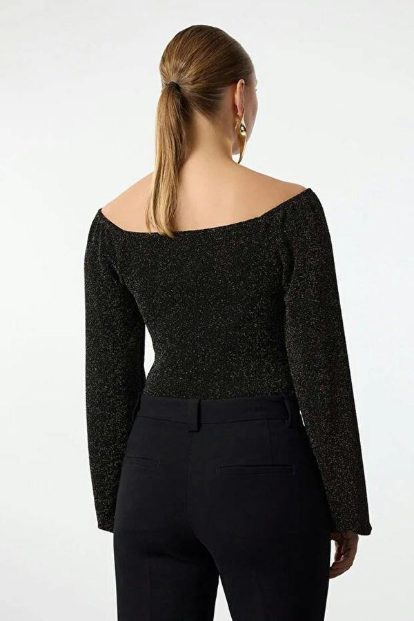 WOVCOR Carmen Collar Sparkly Glittery Knit Bodysuit