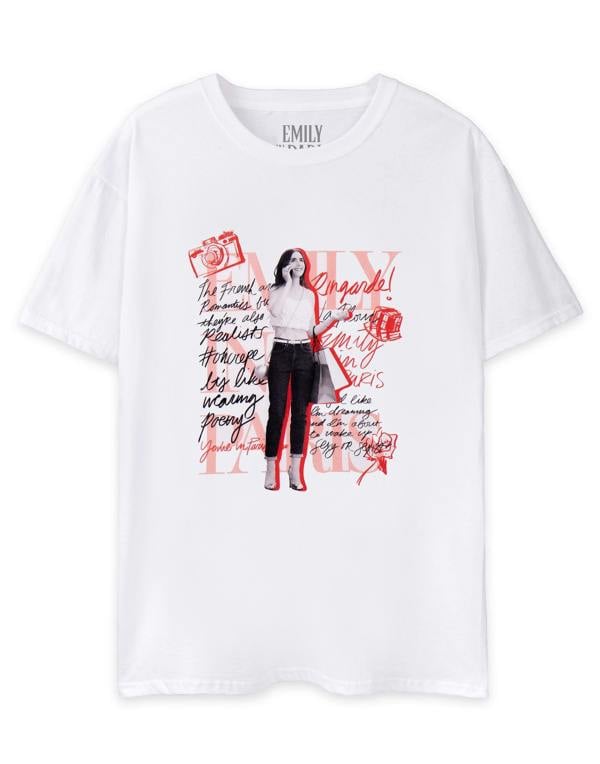 Emily In Paris Womens White Mono Typography Short Sleeved T-Shirt