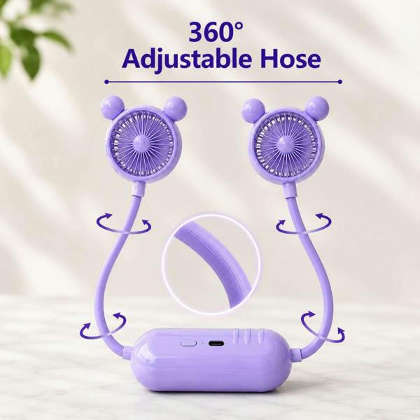 Dyzi Portable Neck Fan USB Rechargeable 3 Speed Purple