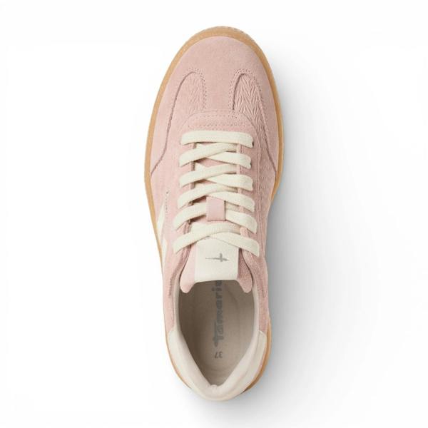 Tamaris Women's Pink Leather White Stripes Sneakers