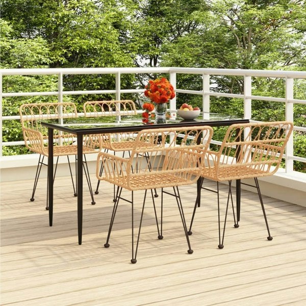 Berkfield 5 Piece Garden Dining Set Poly Rattan