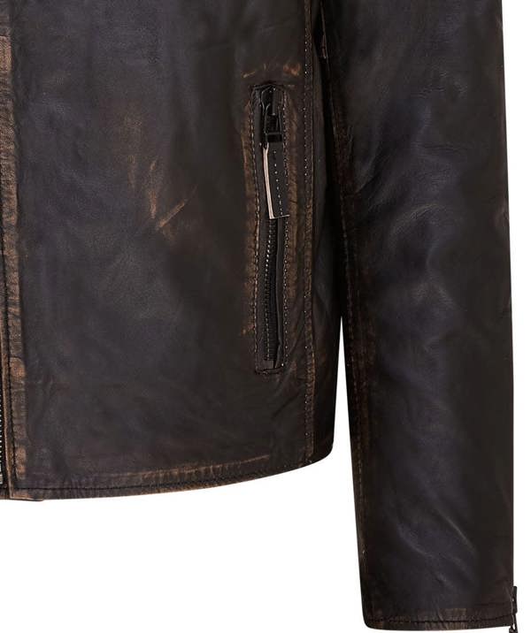 Infinity Leather Mens Brando Double Cross Zip Leather Biker Jacket- Fagernes