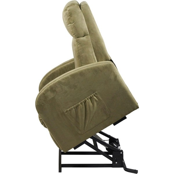 Single Motor Rise and Recline Lounge Chair - Sage Coloured Suedette Material Loops