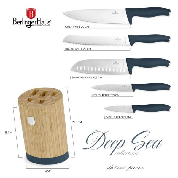 6 Piece Knife Set with Bamboo Stand Matt Blue BH3144