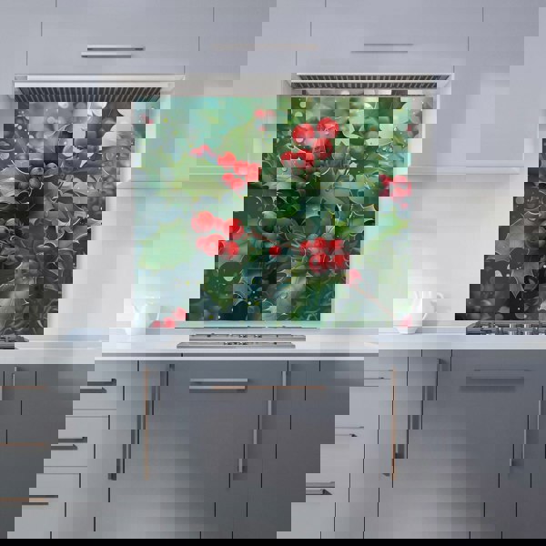 Warren Reed - Designer Festive Holly with Dew-Kissed Berries Kitchen Splashback