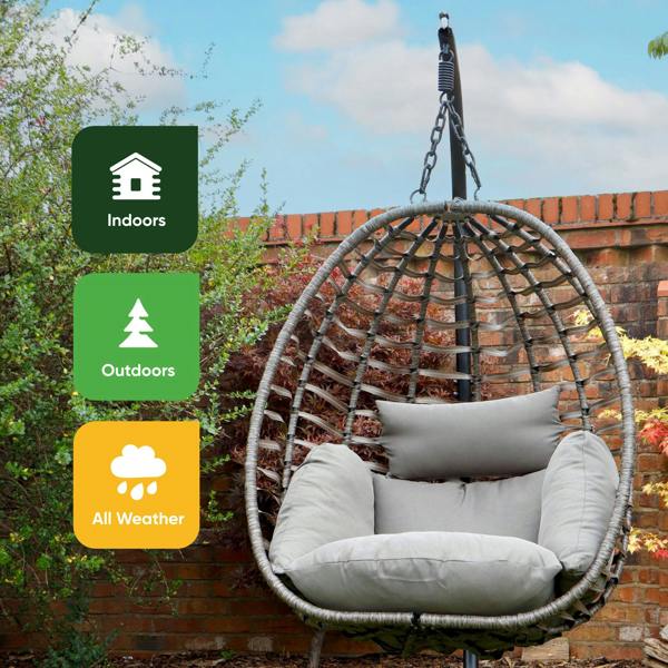 Gardenwize Hanging Egg Chair – Chrysalis Rattan Swing Chair with Cushions