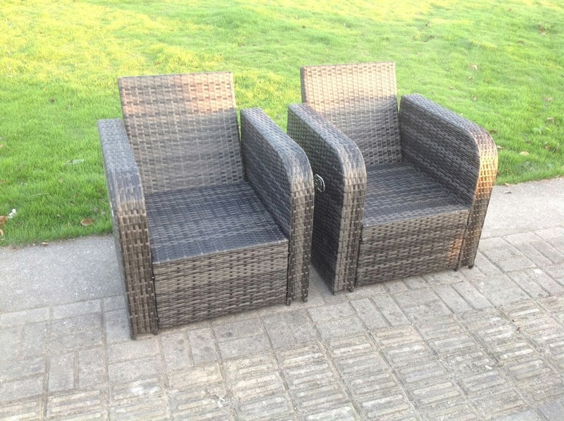 Fimous PE Rattan Garden Furniture Set Adjustable Chair Sofa Double Love Seat 2 Seater Sofa Square Coffee Table With Big Footstool