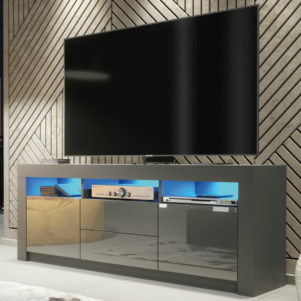 Mex Furniture Spacious 160cm TV Unit & Sideboard Cabinet with Grey High Gloss Doors