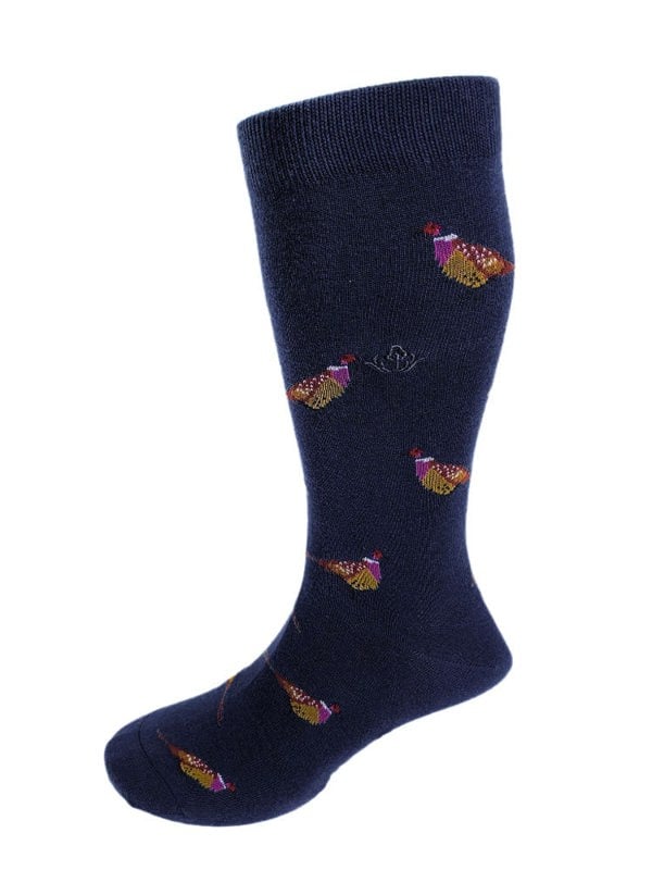 PHEASANT MOTIF SOFT COTTON SOCKS – NAVY