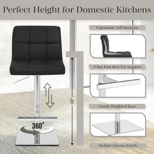 Lamboro Deluxe Allegro Kitchen Bar Stool, Weighted Base, Gas Lift Mechanism, Breakfast Bar Stool, Black