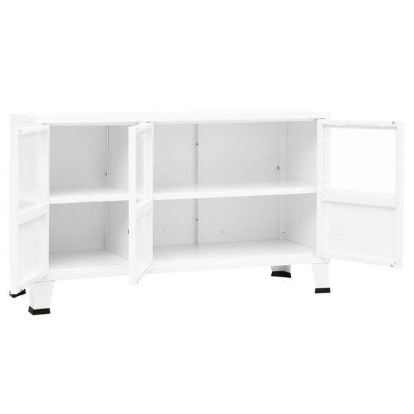 Berkfield Industrial Sideboard White 105x35x62 cm Metal and Glass