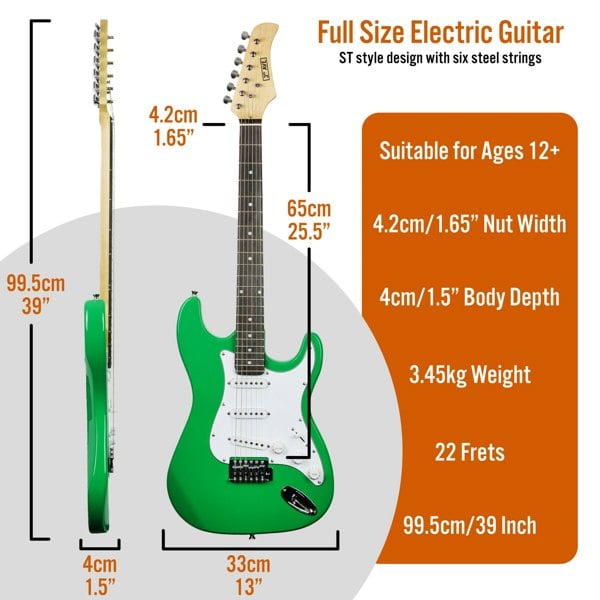 3rd Avenue Full Size Electric Guitar Pack with Bluetooth Amp#Colour_Green