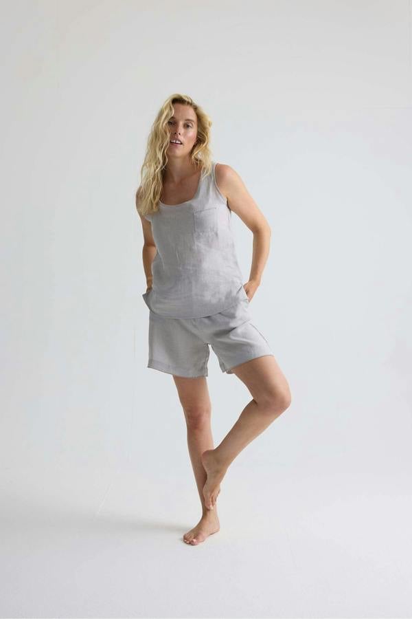 Pretty You London Relaxed Linen Vest In Harbor Mist