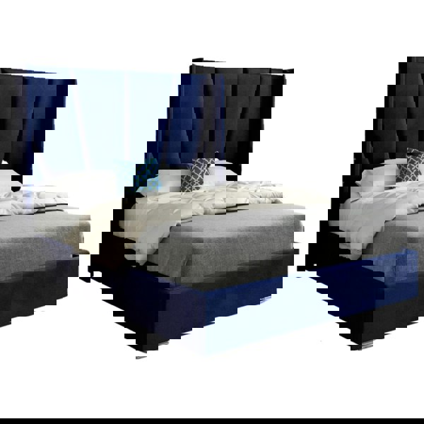 Casa Magna Bellini Wide Curved Winged Upholstered Soft Velvet Bed Frame - Blue