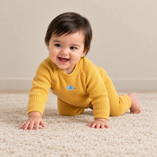 Mini Cuddles Elephant-Embroidered Romper (Mustard)