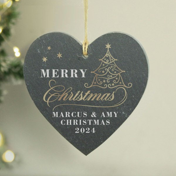 Personalised Memento Company Personalised Gold Christmas Slate Heart Ornament