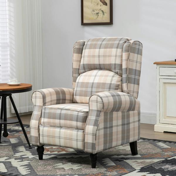 HOMCOM Recliner for Living Room Wingback Chair with Padded Armrest - Khaki