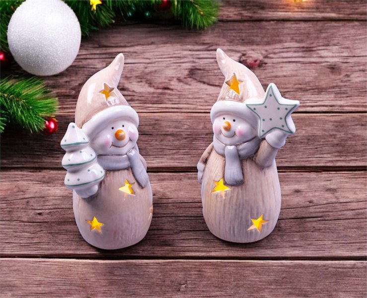 St Helens Ceramic LED Snowman, Pair