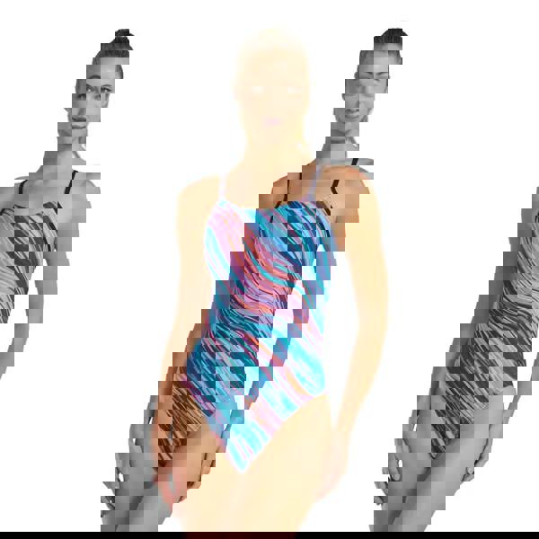 Stylish TYR Riptidal Durafast Elite Cutoutfit swimsuit in pink multi