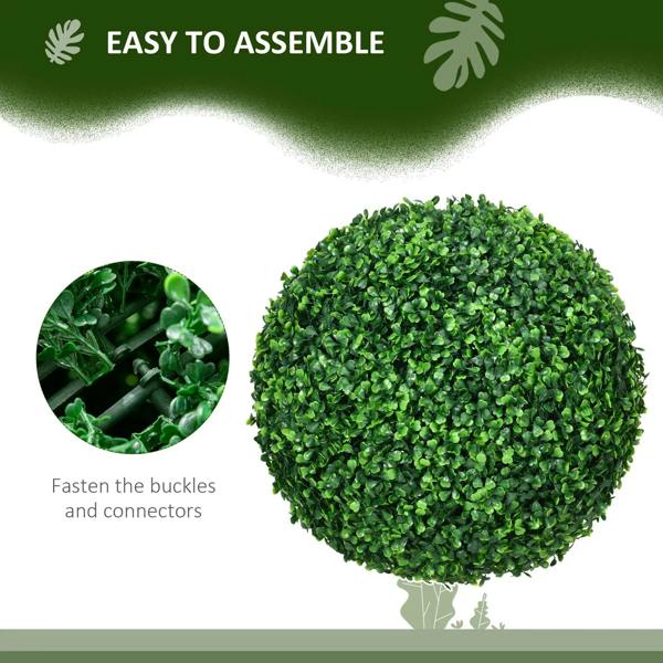 Green artificial boxwood topiary ball with dense leaves in a round shape