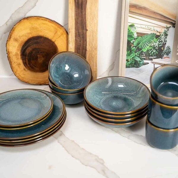 Scandi Home Stavanger Ceramic Coffee Mugs, Set of 4, Blue Reactive Glaze