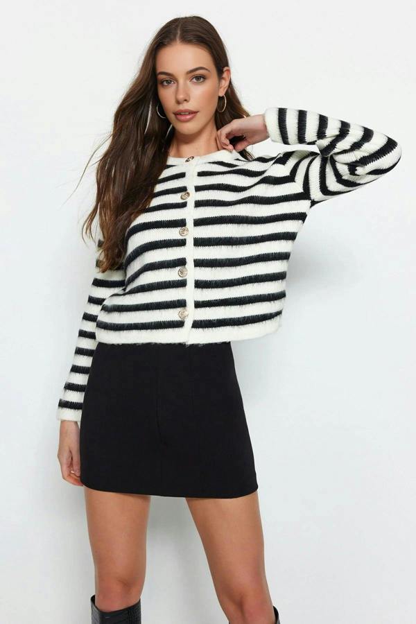 WOVCOR Soft Textured Striped Knit Cardigan