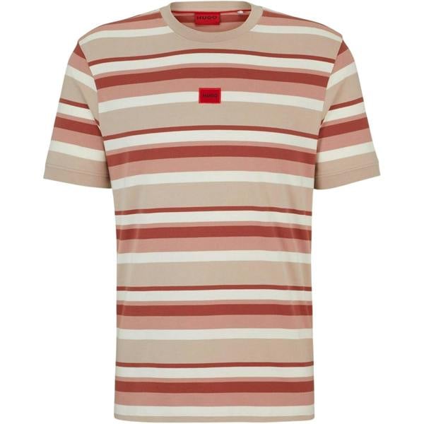 Hugo Mens Diragolino Striped Logo Oversized T-Shirt - Pink/White - 