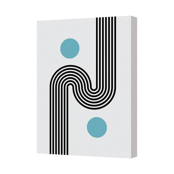 Benjamin Tate Design Abstract Geometric Canvas Wall Art Modern Black White Swirl With Blue Circles