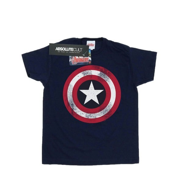 Marvel Mens Captain America Distressed Shield T-Shirt - Navy Blue