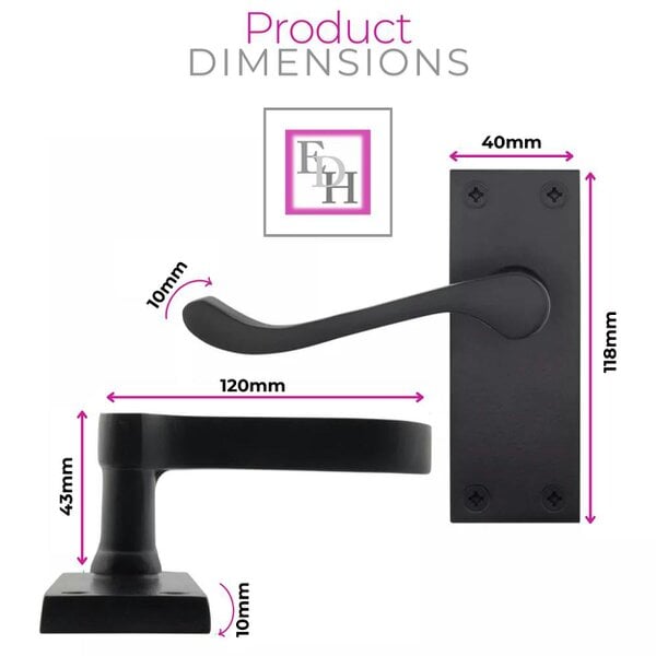 EDH Door Hardware Matt Black Victorian Scroll Door Handles on Backplate – 118mm x 42mm 6 Pairs + Tubular Latches
