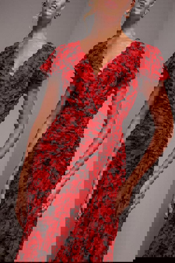 Floral Wrap High And Low Midaxi Dress - Red DR4369